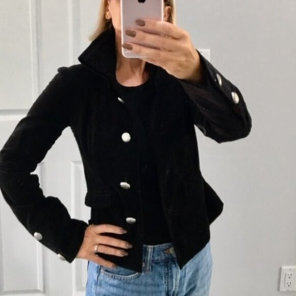 NWOT! Michael Kors Black military style velvet jacket with silver buttons xs - Picture 4 of 12